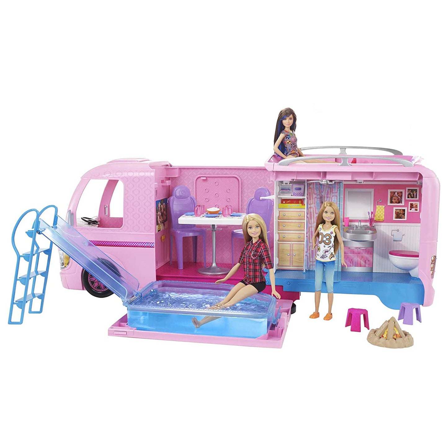 Barbie FBR34 - Super Abenteuer Camper, Puppen Camping Wohnwagen mit Zubehör, Mädchen Spielzeug ab 3 Jahren [Exklusiv bei Amazon]