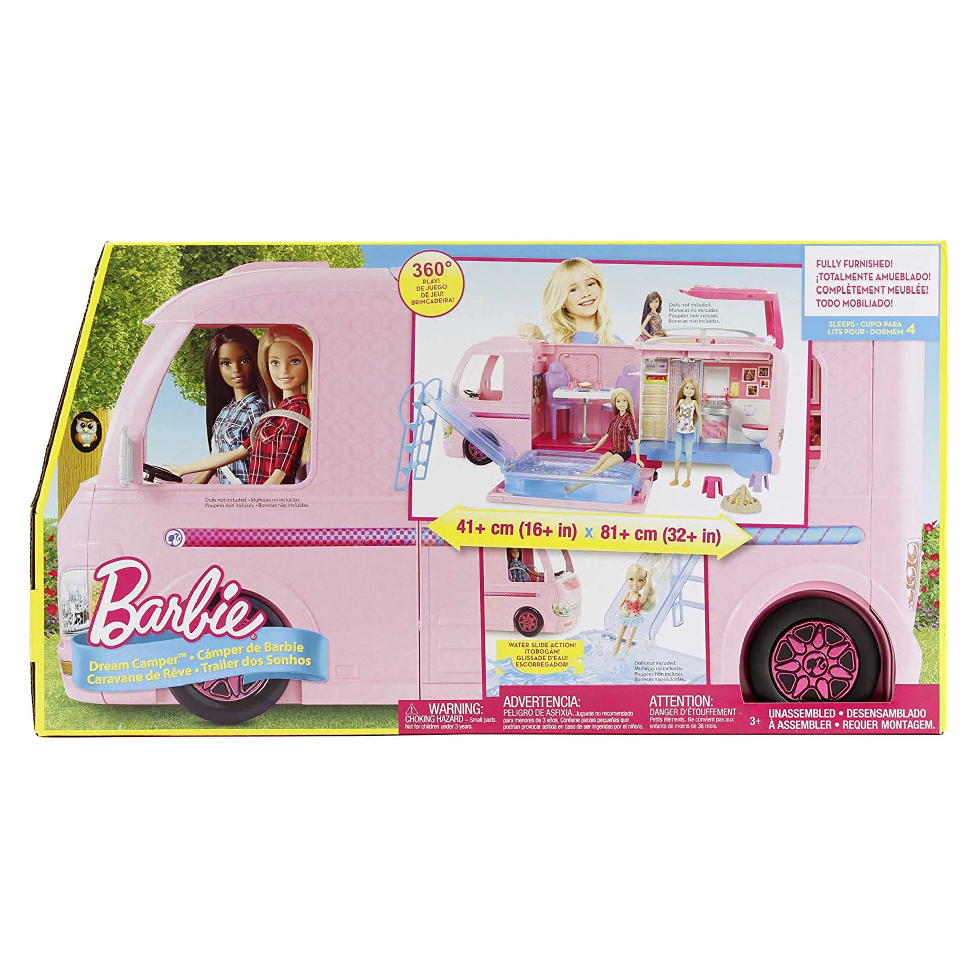 Barbie FBR34 - Super Abenteuer Camper, Puppen Camping Wohnwagen mit Zubehör, Mädchen Spielzeug ab 3 Jahren [Exklusiv bei Amazon]