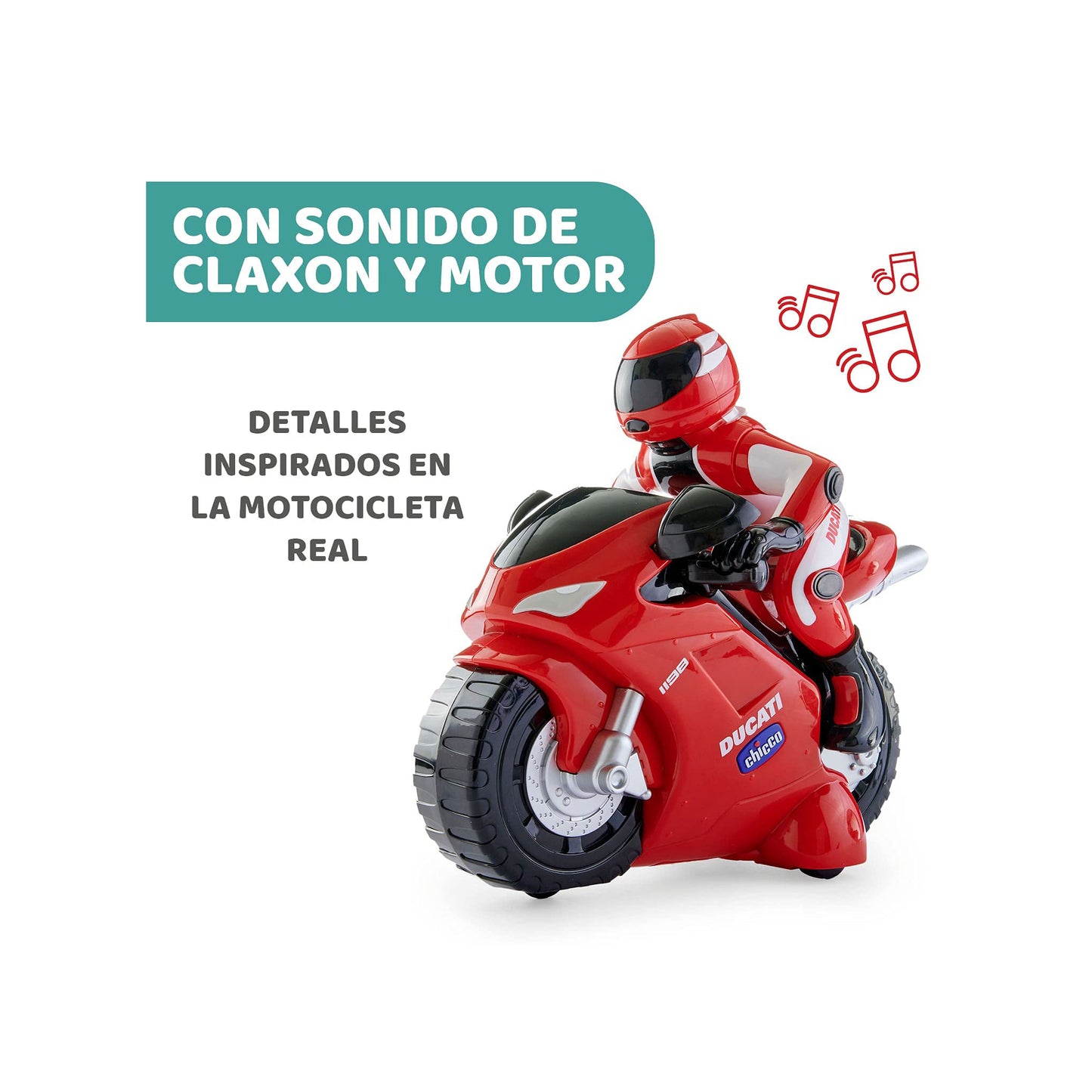 Chicco Ducati 1198 RC Motorrad mit Intuitiver Funkfernsteuerung, Ferngesteuertes Motorrad mit Hupe und Motorgeräuschen - Geschenk für Jungen oder Mädchen ab 2 Jahren, Kinderspielzeug 2-6 Jahre