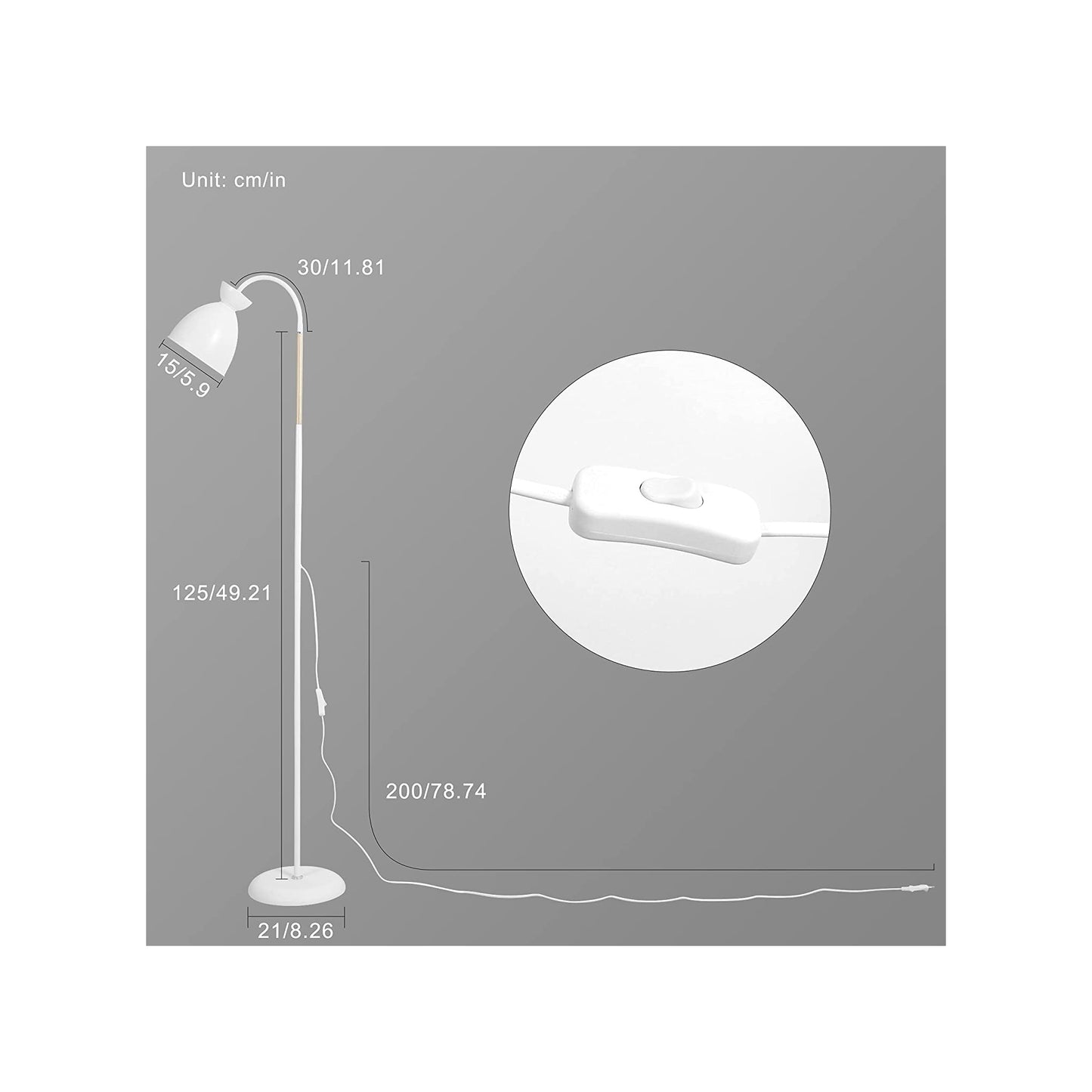Anten Schwenkbare Stehlampe Weiß | E27 Fassung MAX 60W | Höhe 159CM | Retro Metall-Stehleuchte | 1 Flammig | Standleuchte Für Wohnzimmer, Schlafzimmer und Arbeitszimmer | ohne Leuchtmittel